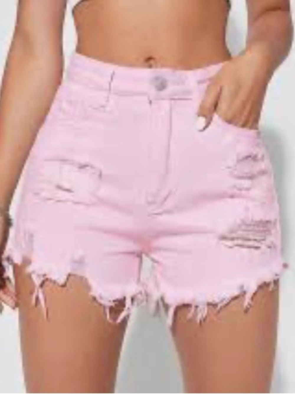 Love Tree Pink Distressed High-Rise Denim Shorts